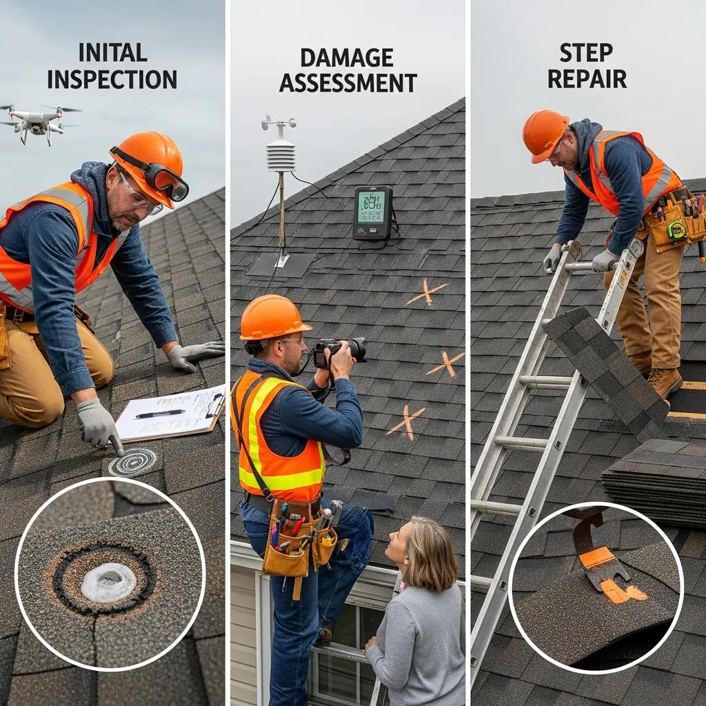 Contractor performing a roof inspection for hail damage in Decatur, GA