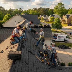 Roofing team repairing hail damage on a residential roof in Marietta, GA